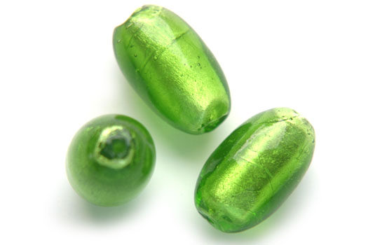 Oval silver foil bead, 17x27mm, Lime Green, 10 pcs