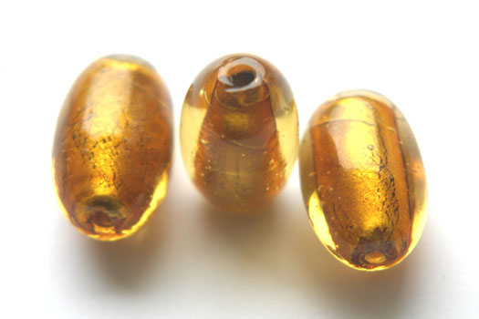 Oval silver foil bead, 17x27mm, golden brown, 10 pcs