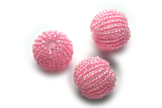 Bead, covered with seed beads, 20mm, Pink, 10 pcs