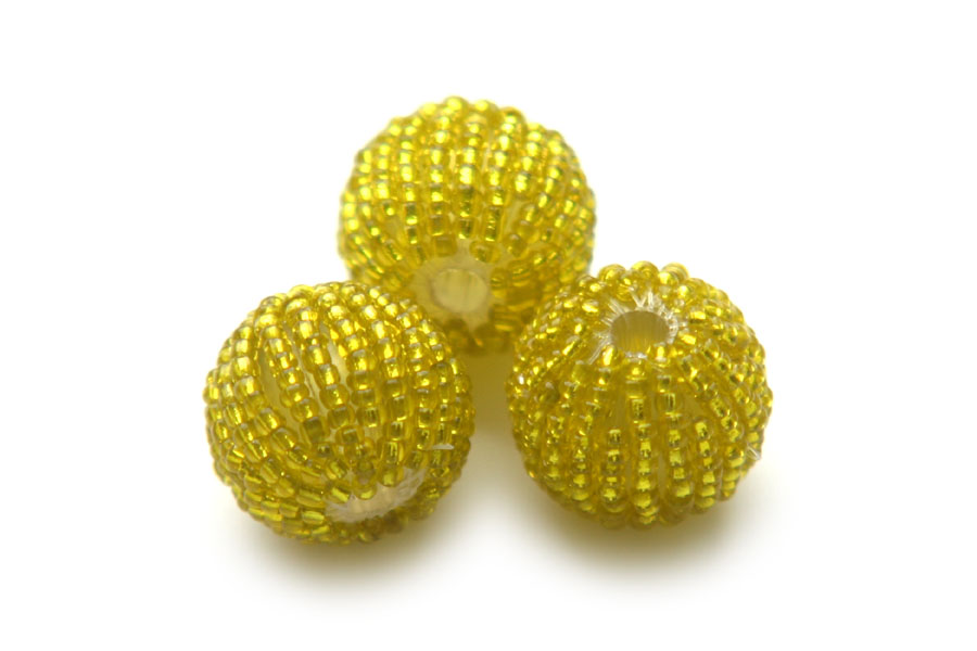 Bead, covered with seed beads, 20mm, Yellow, 10 pc