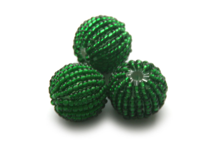 Bead, covered with seed beads, 20mm, Green, 10 pcs