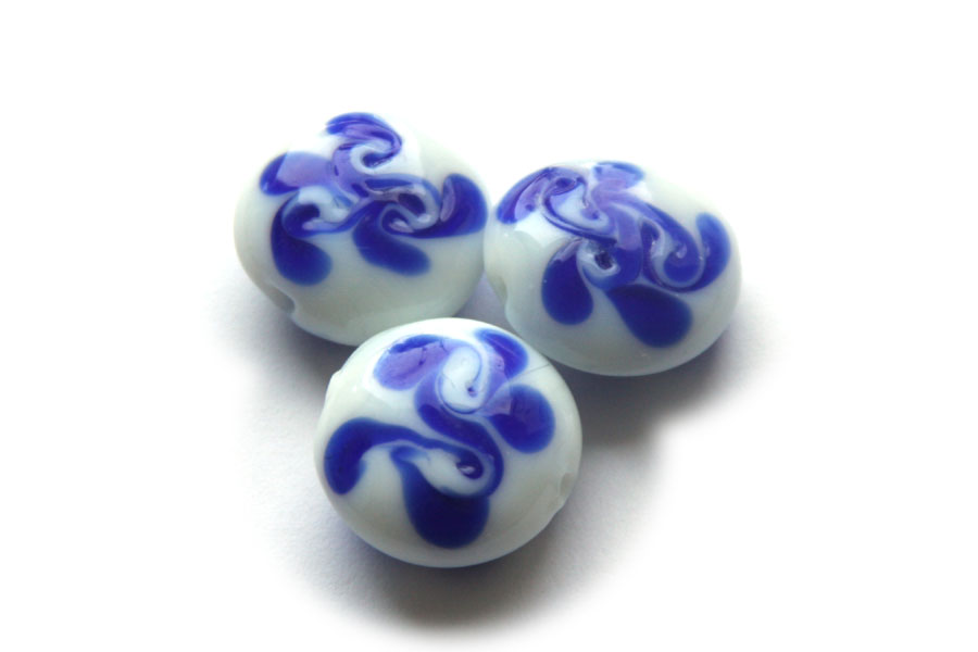 Flat Round hand made Delft Blue bead, 20mm, 10 pcs