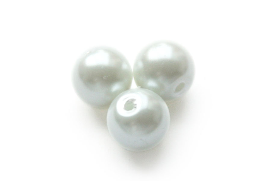 Round glass pearl,  8mm, White, 100 pcs