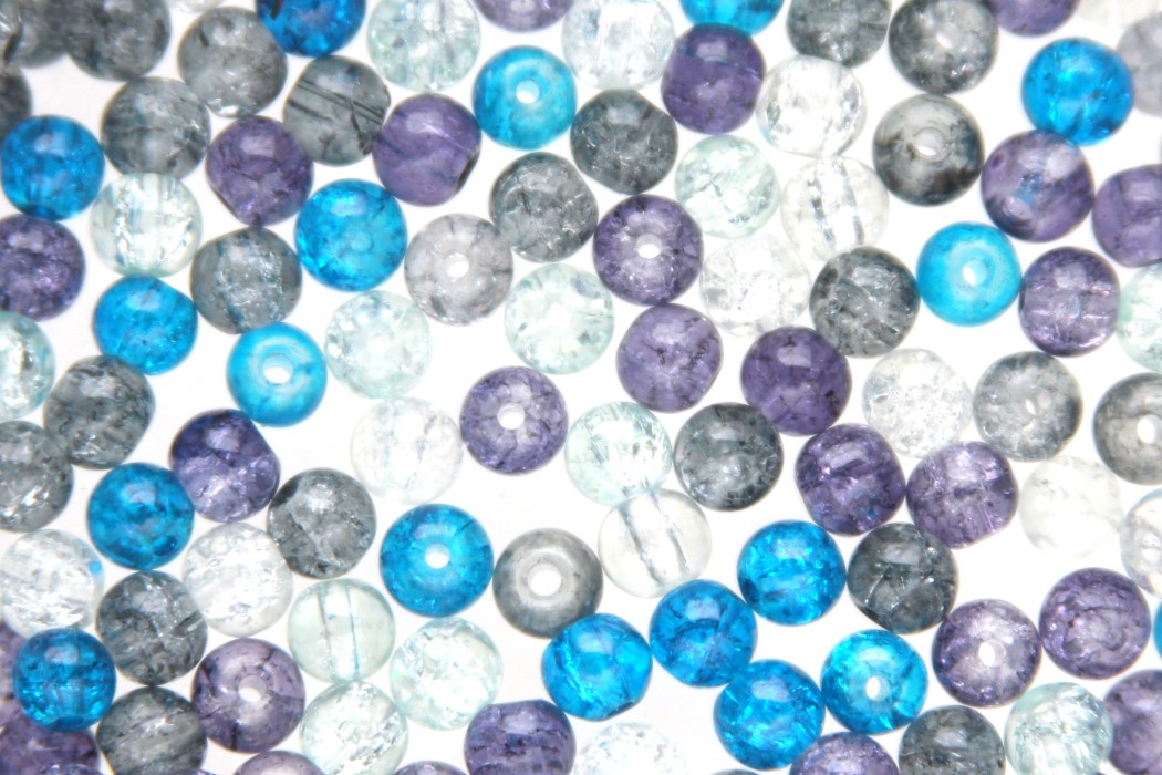 Crackle kralenmix,  6mm, Blauw/grijstinten, 150 st