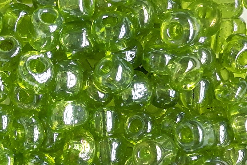 Glass seed beads, transparant, shiny,  4mm, Olive Green, 50 gr