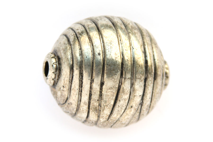 Large round metal coated bead, 38x34mm, Silver, 4 pcs