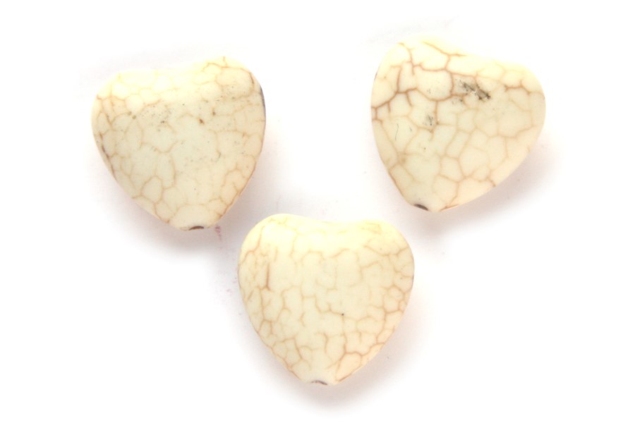 Heart shaped bead, Synthetic Turquoise, 18x16mm, Ivory, 10 pcs