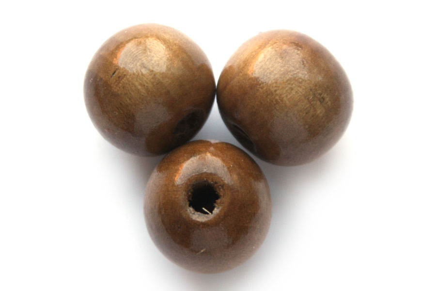 Round wooden bead, 19mm, Brown, 50 pcs