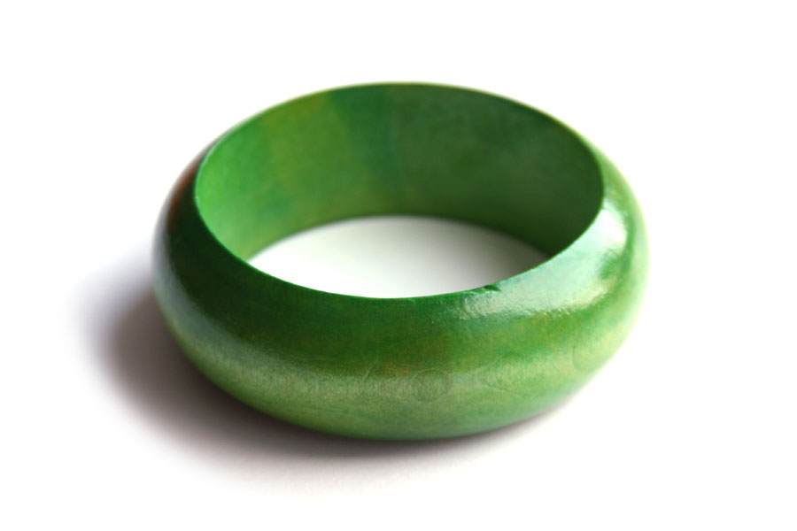 Wooden bracelet, grass green, 68mm opening, 1 pc