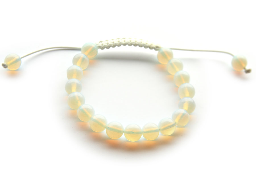 Shamballa bracelet, moon stone, white wax cord, adjustable, 1 pc