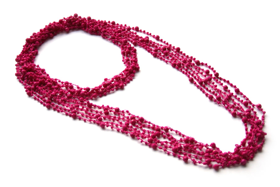 Necklace, 6-fold, glass and acrylic, Fuchsia, 1 pc