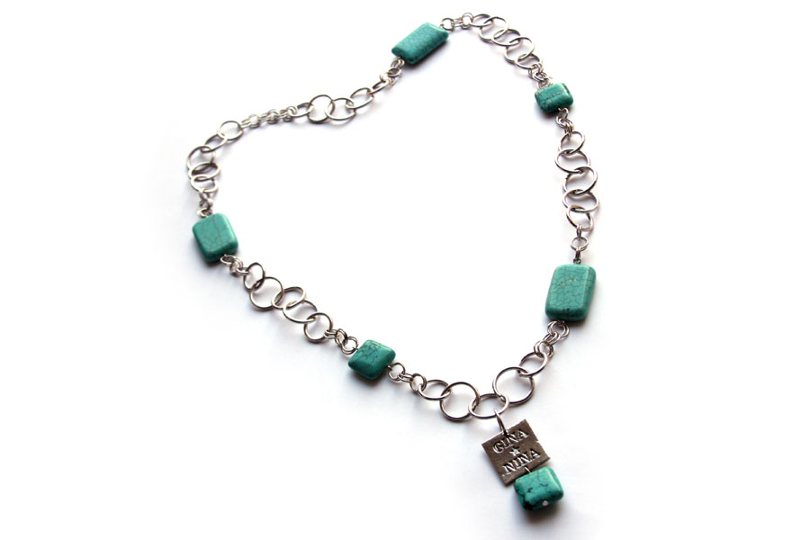 Long Necklace, rings and turquoise stones, 1 pc