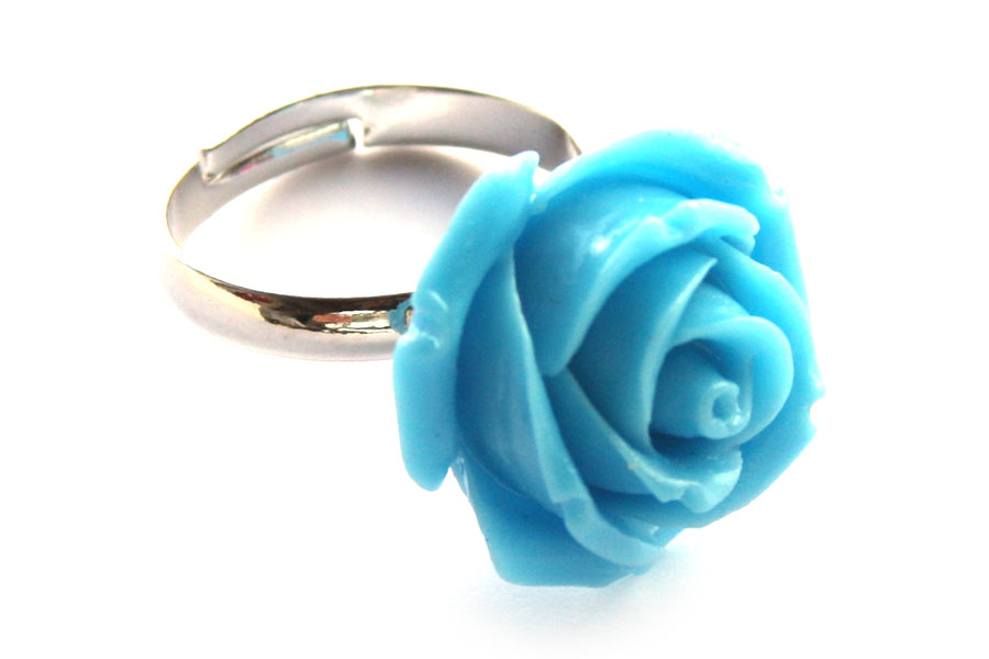 Ring, verstelbaar, met roos van kunsthars, roos 20 mm, Turquoise
