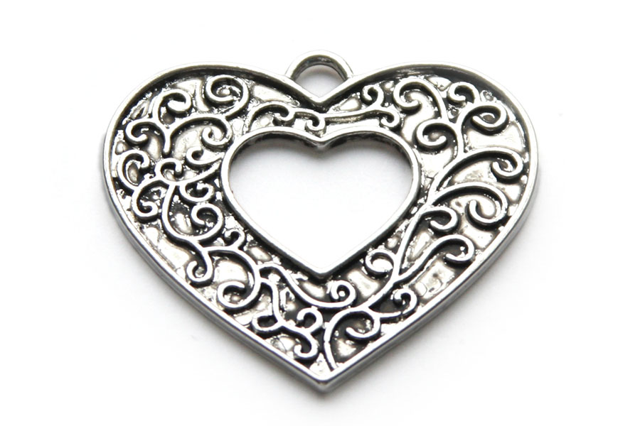 Heart shaped heavy metal pendant, 40x35mm, 5 pcs
