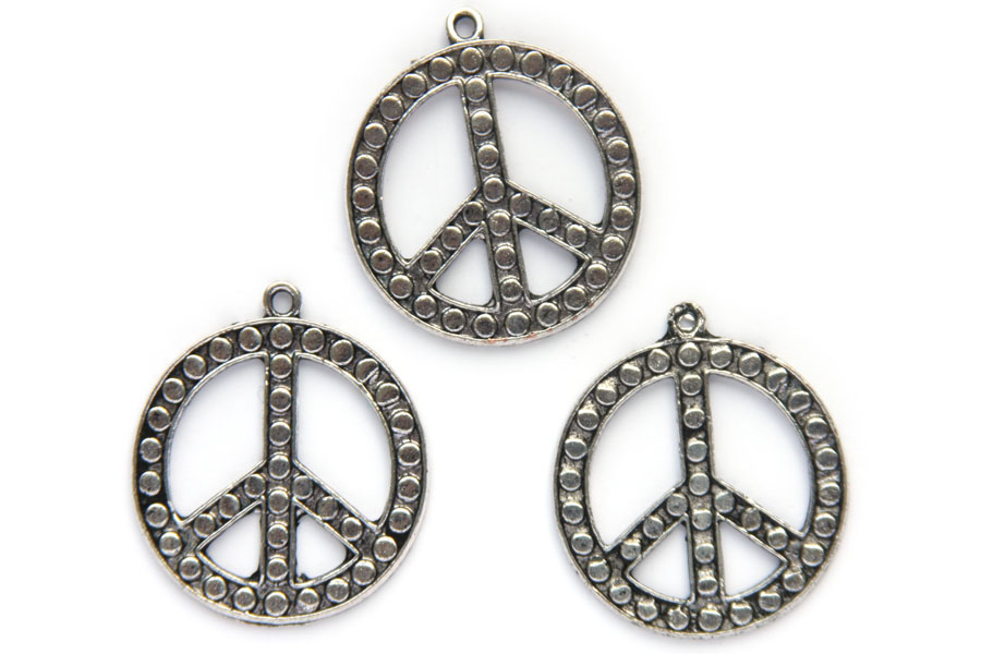 Peace symbool, metalen hanger, 25x30mm, 10 st