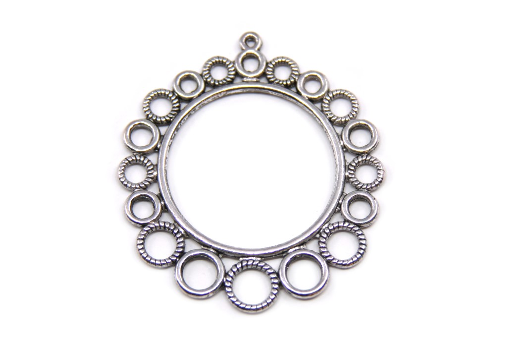 Round metal pendant/ornament, 49x43mm, Antique Silver, 3 pcs