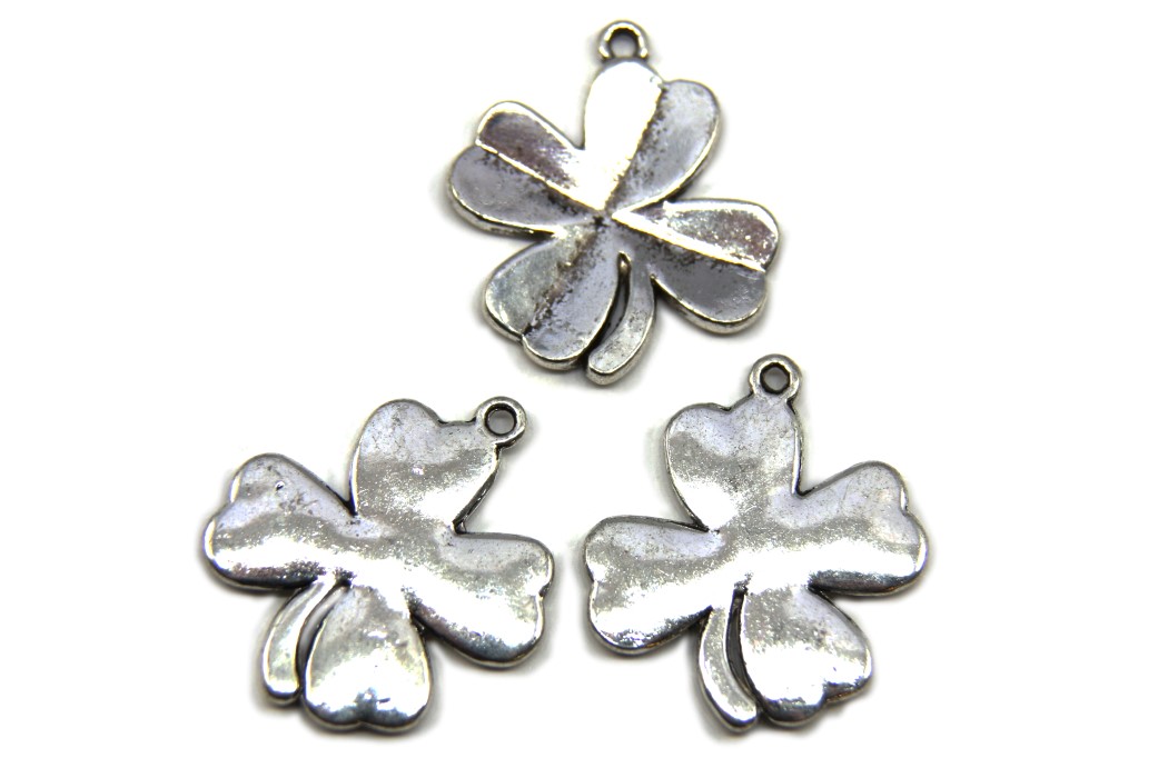 Four leaved clover, large metal pendant, 27x24mm, Antique Silver