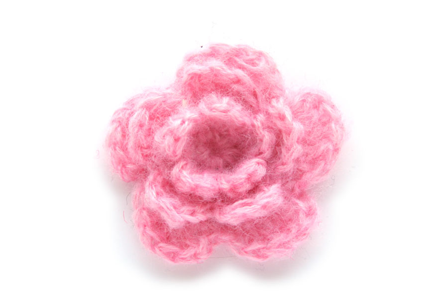 Woven flower ornament, Angora wool, 50mm, Pink, 5 pcs