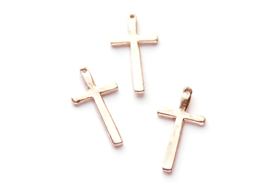 Cross, metal pendant/charm, 17x33mm, Rose Gold, 10 pcs