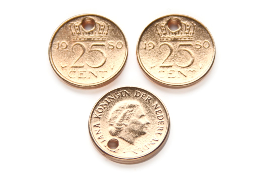 Dutch quarter pendant/charm, DQ, 17mm, Rose Gold, 3 pcs