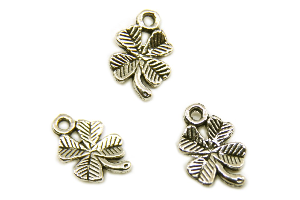 Clover leaf, metal pendant/charm, 15,5x10mm, Silver, 30 pcs