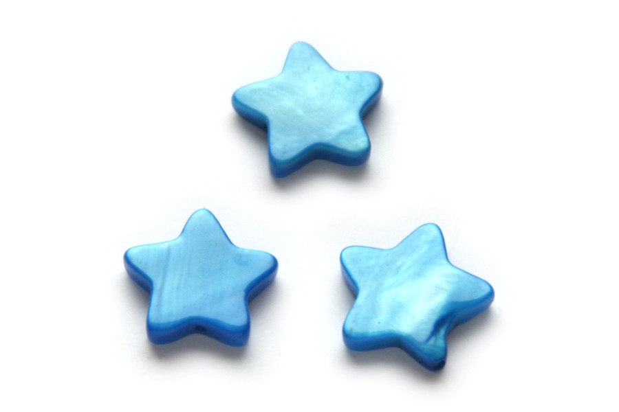 Star shaped mother of pearl bead, 15mm, Blue, 25 pcs