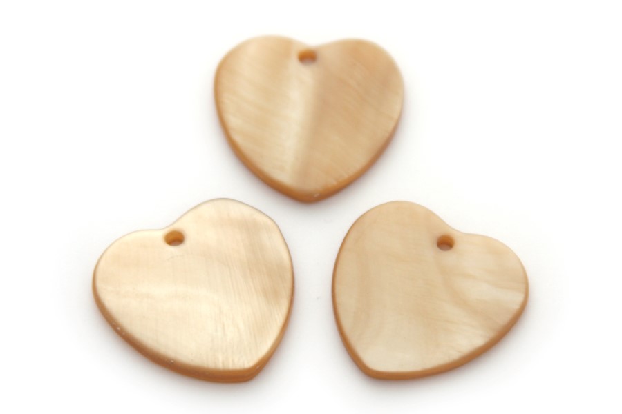 Heart shaped mother of pearl pendant, 24mm, Brown, 10 pcs