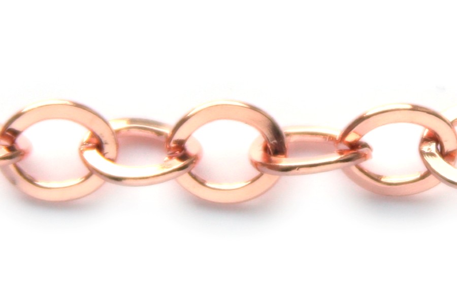 Metal Chain, flat oval links,  7mm, Rose gold, 1 meter