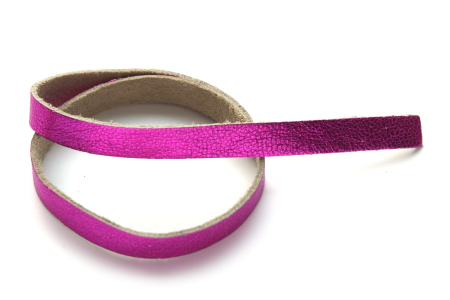 Leather for bracelet, 9mm x 38cm, Bright Pink metallic, 1 pc