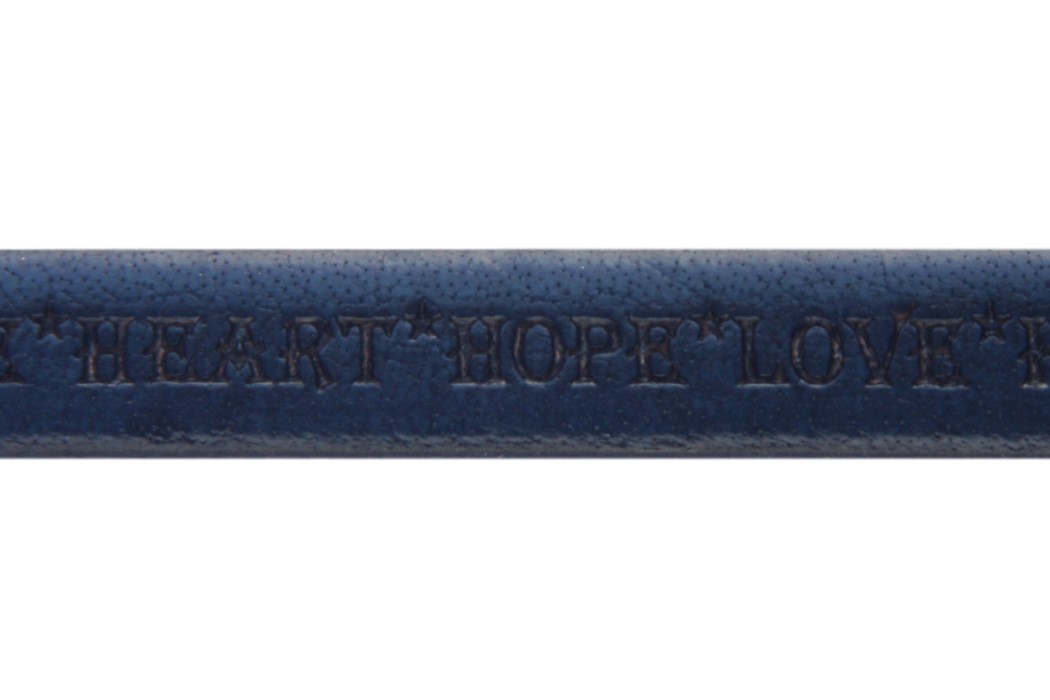 Flat name leather, Love/Heart/Hope, 10x1mm, Blue/Blue, 1 m