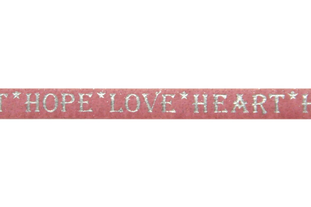 Flat name leather, Love/Heart/Hope, 5x1mm, Pink/Silver, 1 m