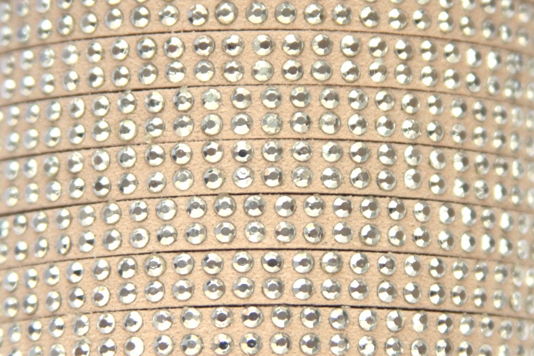 Imitation suede leather with double row strass, 5x2mm, Sand, 2 m