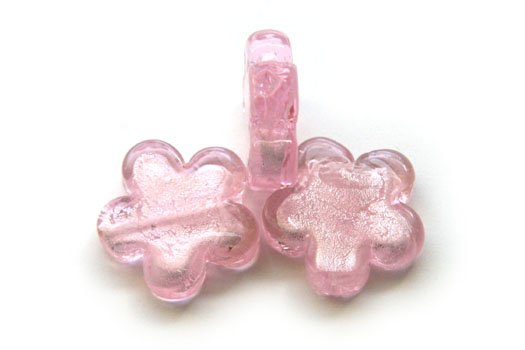 Flower-shaped silver foil bead, 23mm, Pink, 10 pcs