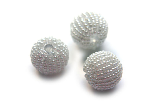 Bead, covered with seed beads, 20mm, White, 10 pcs