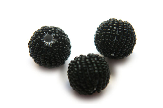 Bead, covered with seed beads, 20mm, Black, 10 pcs