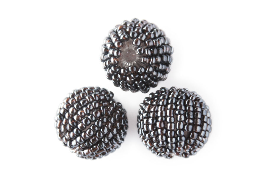 Bead, covered with seed beads, 20mm, Anthracite, 10 pcs
