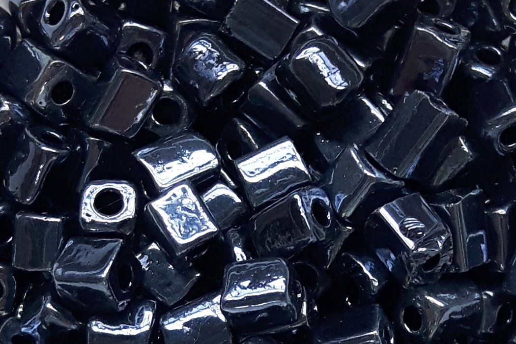 Glass seed beads, cube, shiny, 3-7mm, Dark Blue, 25 gr