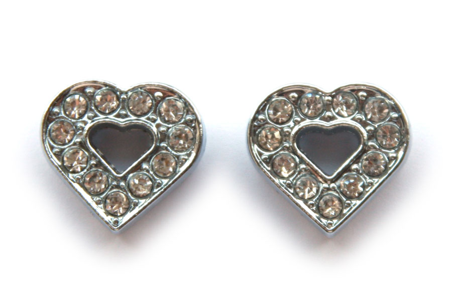 Heart with rhinestone slider element for 10mm bracelet, 15mm, 2