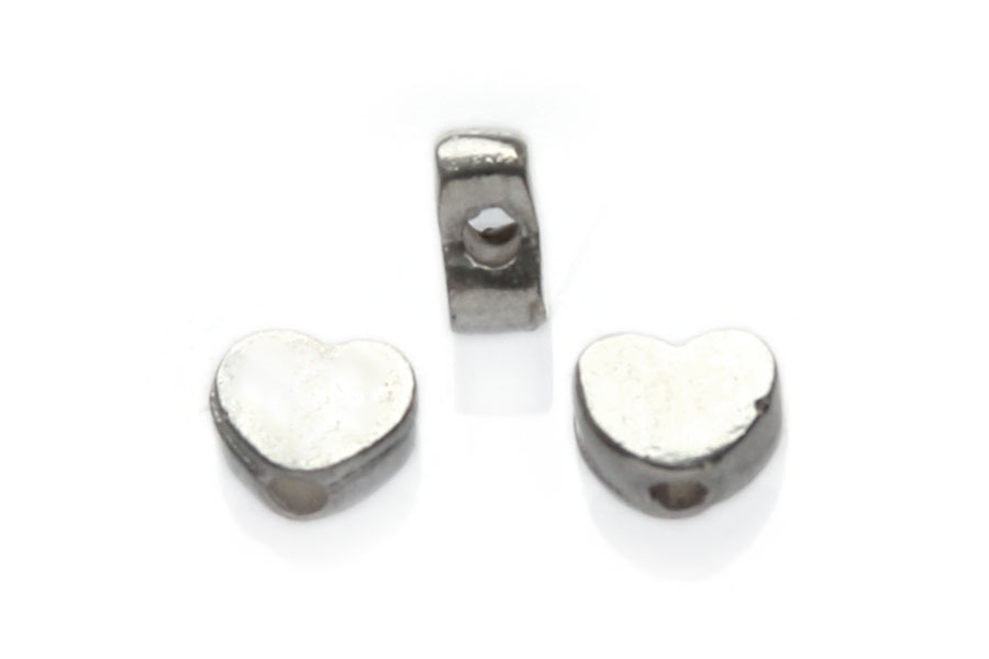 Heart shaped bead, 6x5mm, Silver, 50 pcs