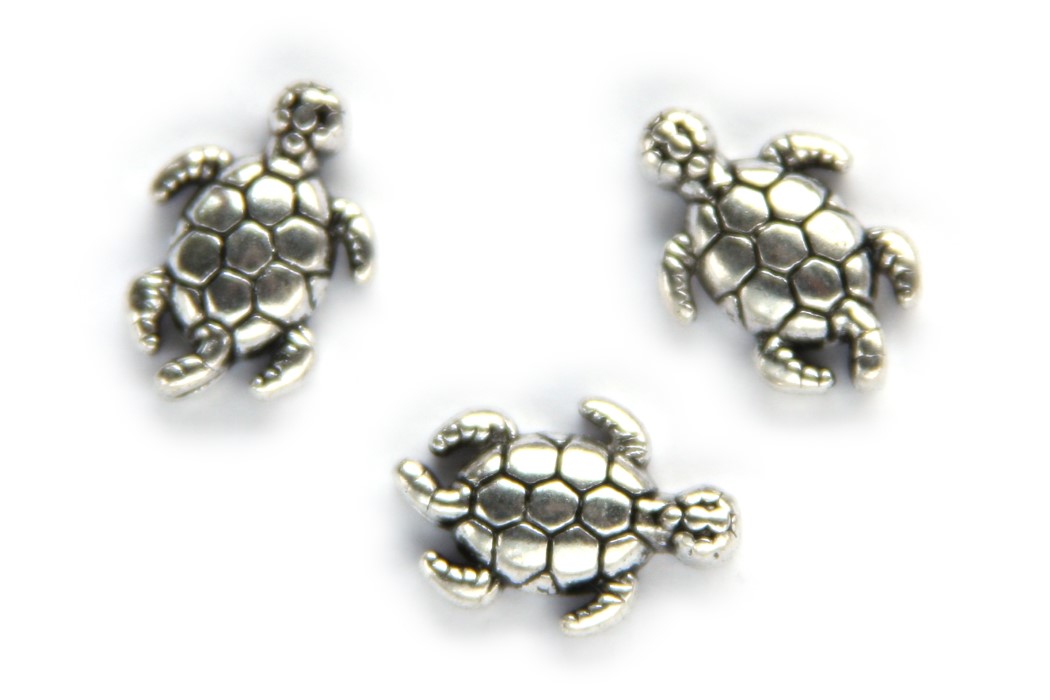 Turtle, metal bead, 12,5x9mm, Silver, 15 pcs