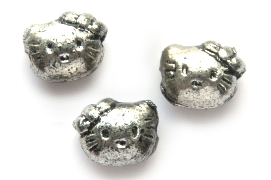 Kitty bead, metal look, 9x8mm, 100 pcs