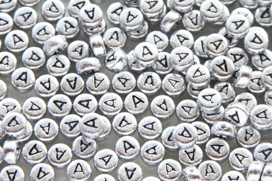 Letter A bead, metal look, ca. 380 letters per bag, 7mm, 50 gr