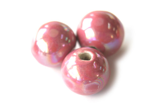 Round ceramics mega gloss bead, 24mm, Pink, 10 pcs