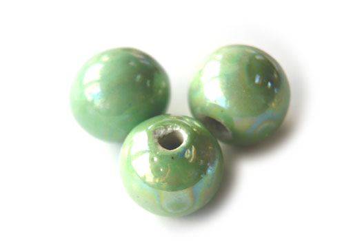 Round ceramics mega gloss bead, 24mm, Green, 10 pcs