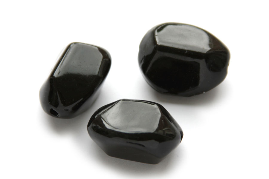 Ceramics pebble bead, 32x19mm, Black, 5 pcs