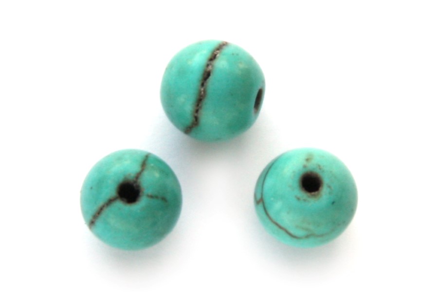 Round striped Turquoise DQ bead,  6mm, 65 pcs