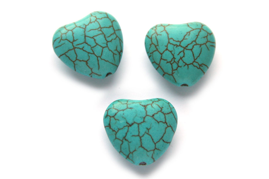 Heart shaped bead, smooth stone, 18mm, Turquoise, 10 pcs