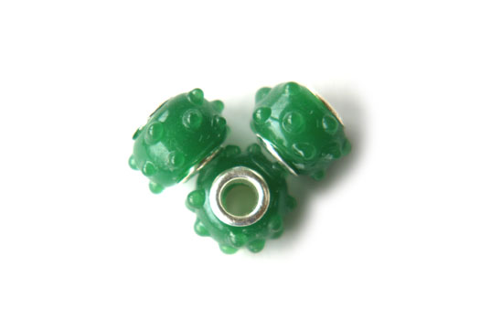 Pandora Style Bead, green, relief, 15x10mm, 5 pcs