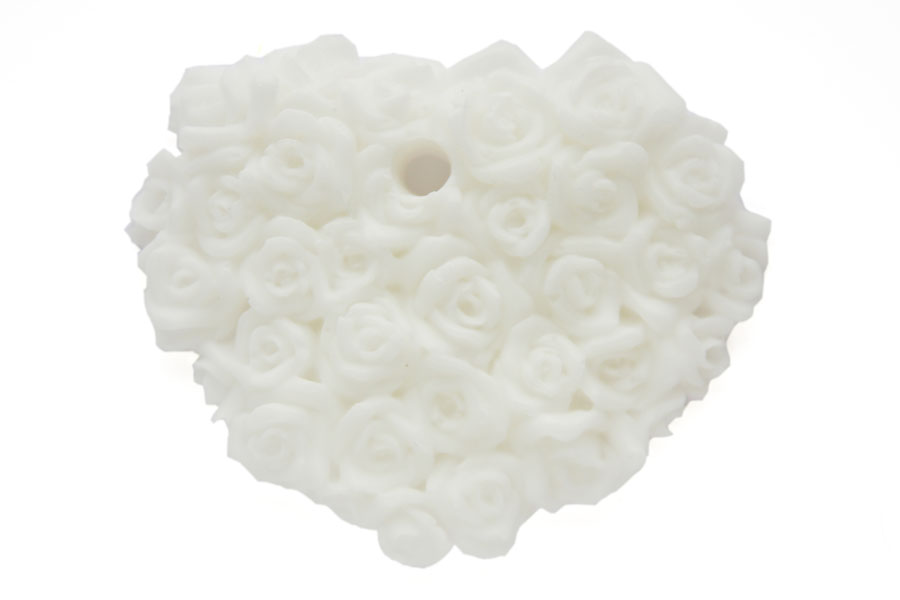 Soap beads, Rose heart, White, 89x72mm, 1 pc