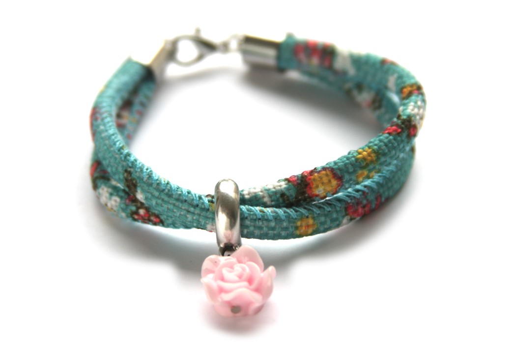Zelfmaakpakket aztec koord armband, Turquoise/bloem, 1 st